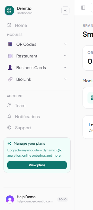 The dashboard sidebar — every module you've enabled is there.